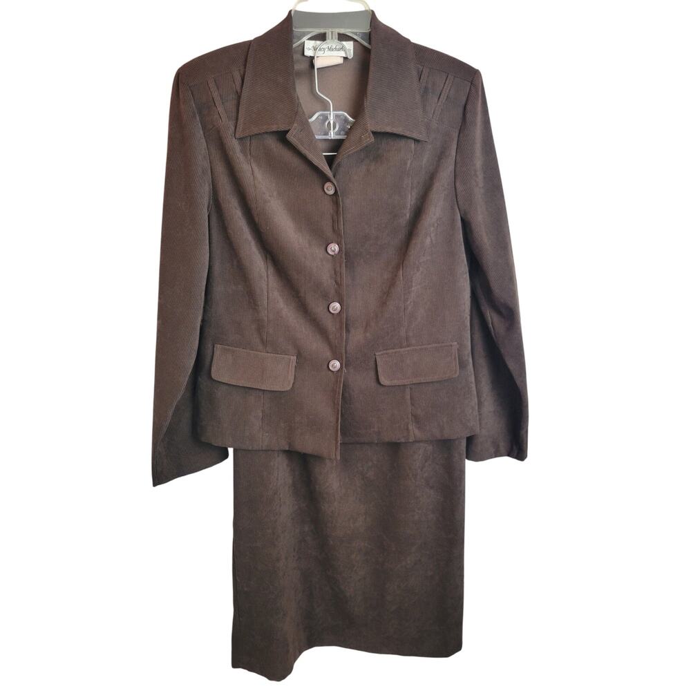 VTG Nancy Michaels Dark Brown Business Work Corduroy Skirt & Jacket‎ Size 12